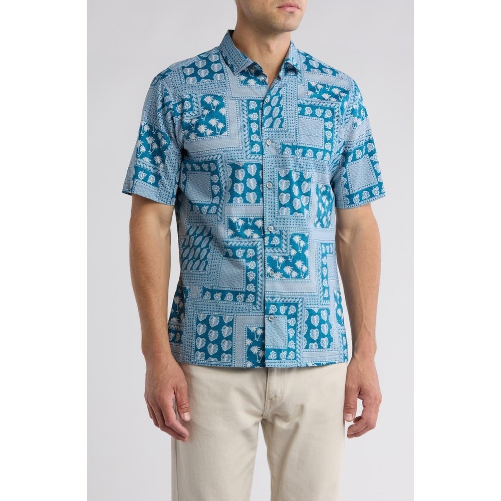 NWT Tied Together Tropical Print Short Sleeve Button-Up Shirt Tori Richard Sz. M